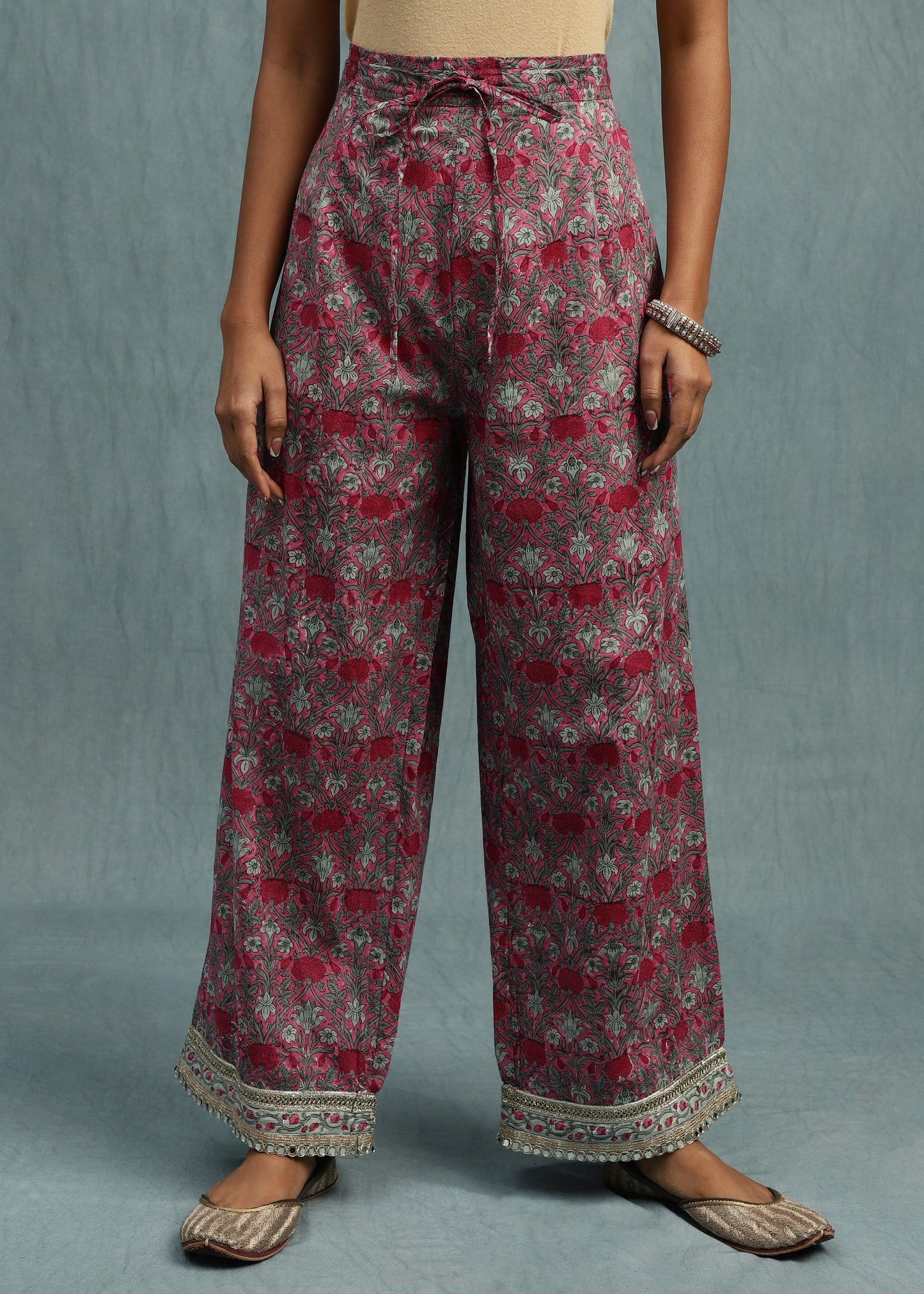 Pink Marigold Jaal Organic Cotton Hand Block Printed Kurta - (3 Pcs Set)