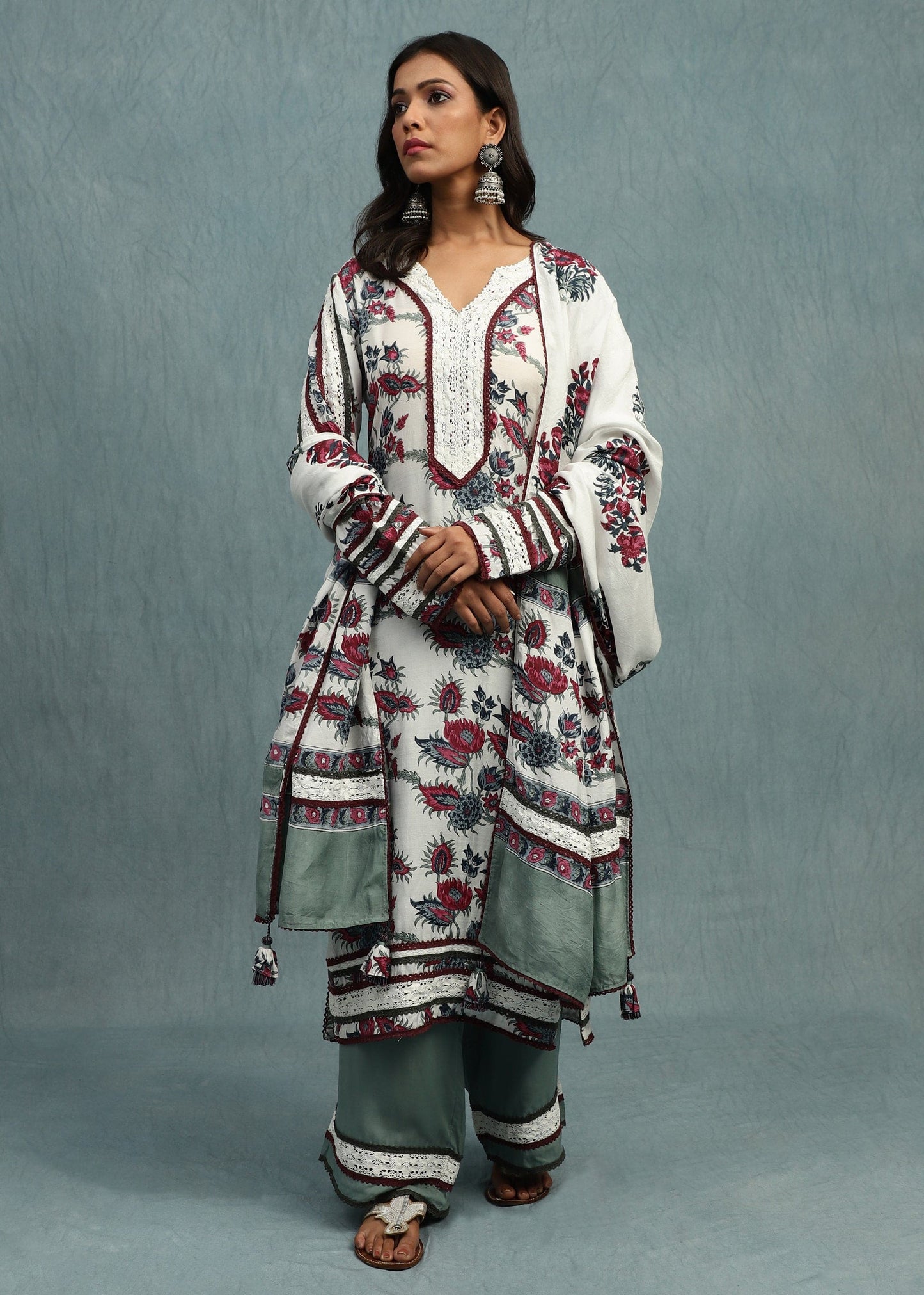 Floral Chintz Cotton Silk Hand Block Printed Kurta - (3 Pcs Set)