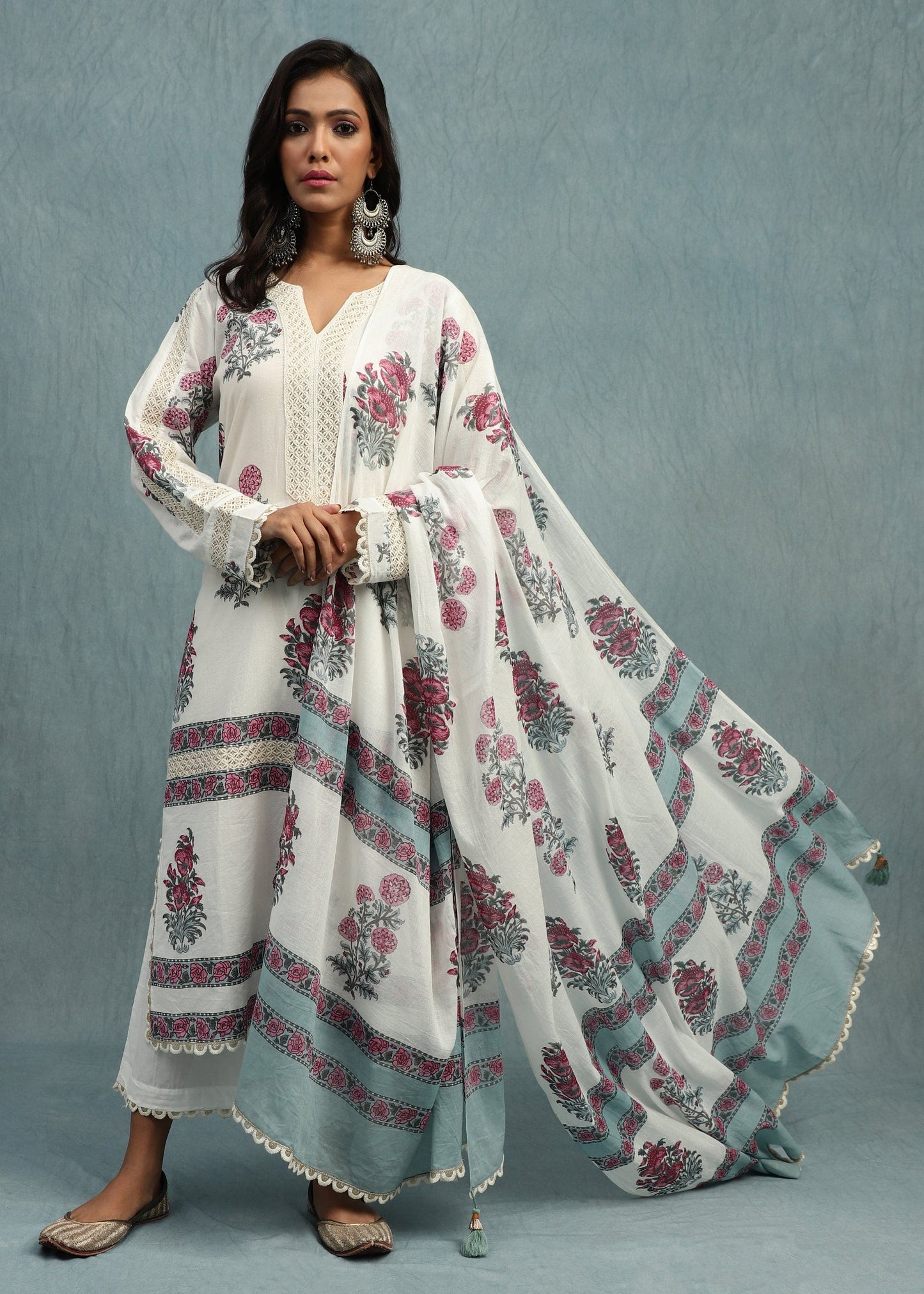 Pink Jaipur Bootie Organic Cotton Hand Block Printed Kurta - (3 Pcs Set)