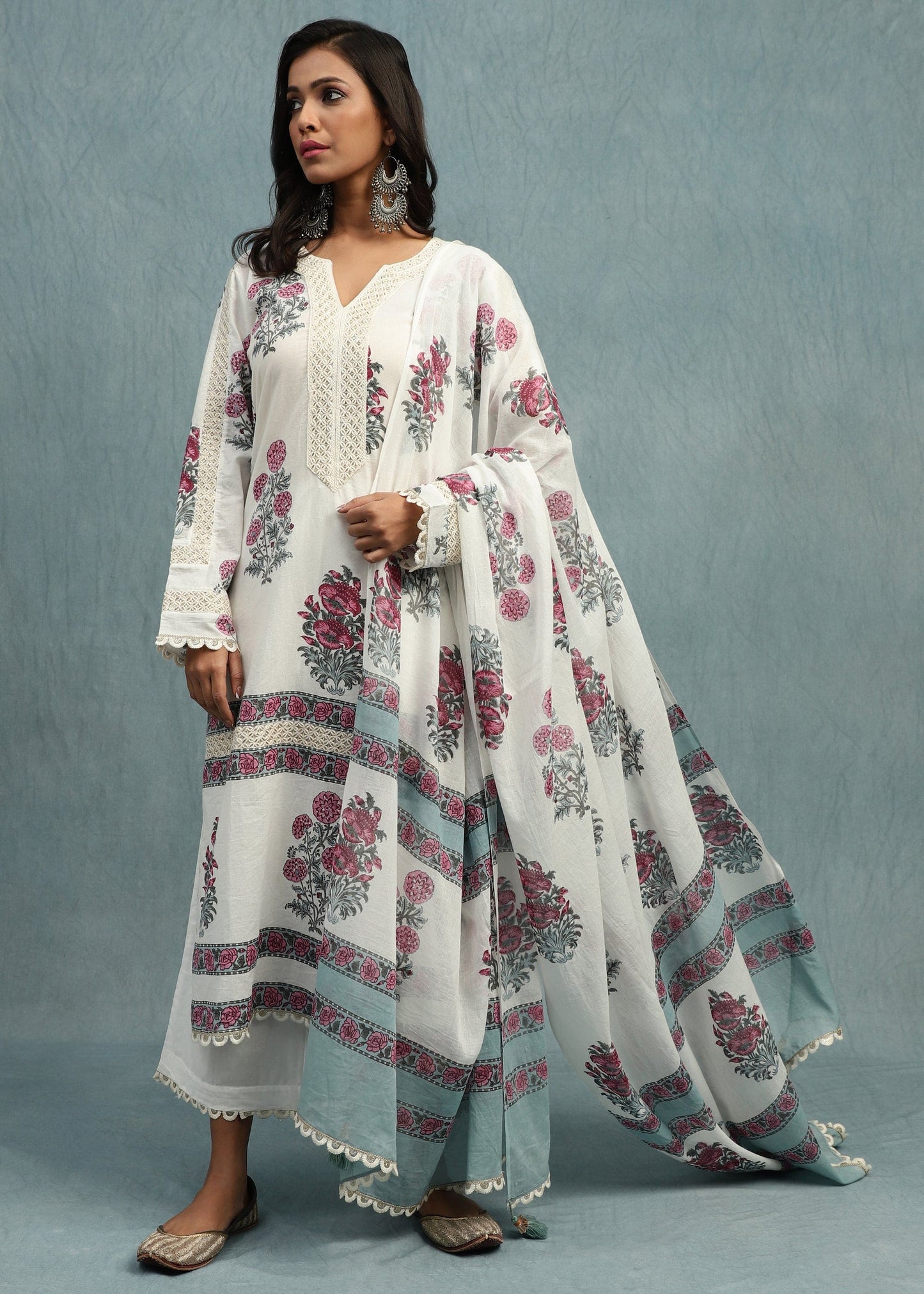 Pink Jaipur Bootie Organic Cotton Hand Block Printed Kurta - (3 Pcs Set)