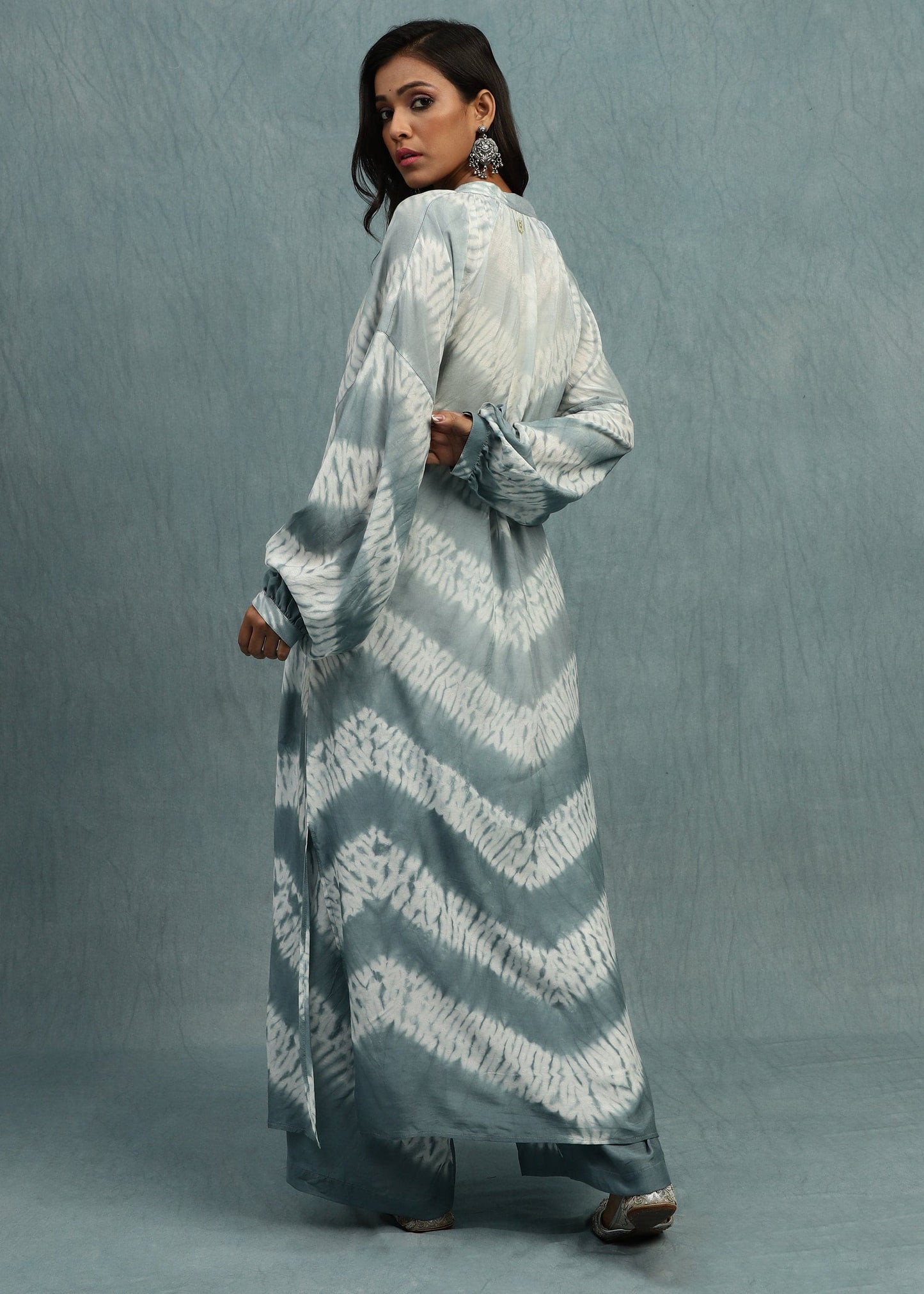Shibori Light Indigo Cotton Silk Tunic Set - (2 Pcs Set)