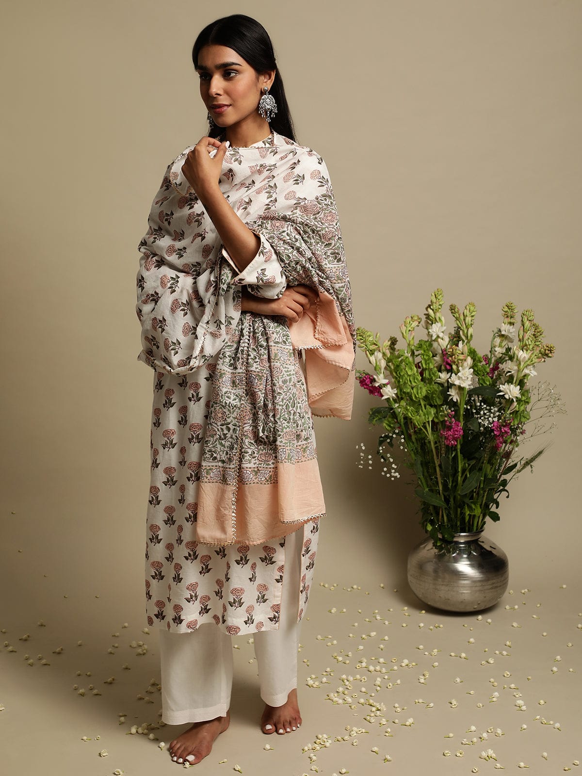 Pink Bootie Organic Cotton Hand Block Printed Kurta - (3 Pcs Set)