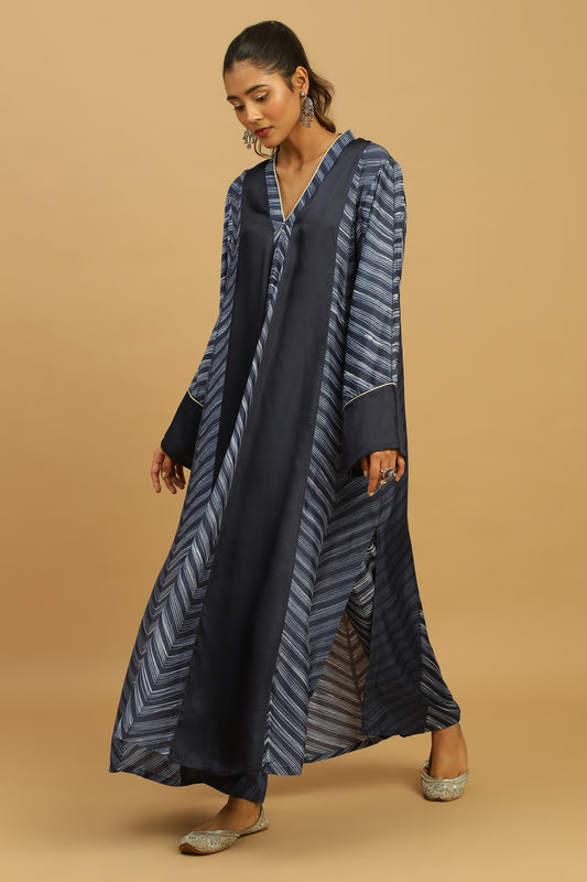 INDIGO COTTON SILK SHIBORI PANEL KAFTAN SET ( 2 pcs)