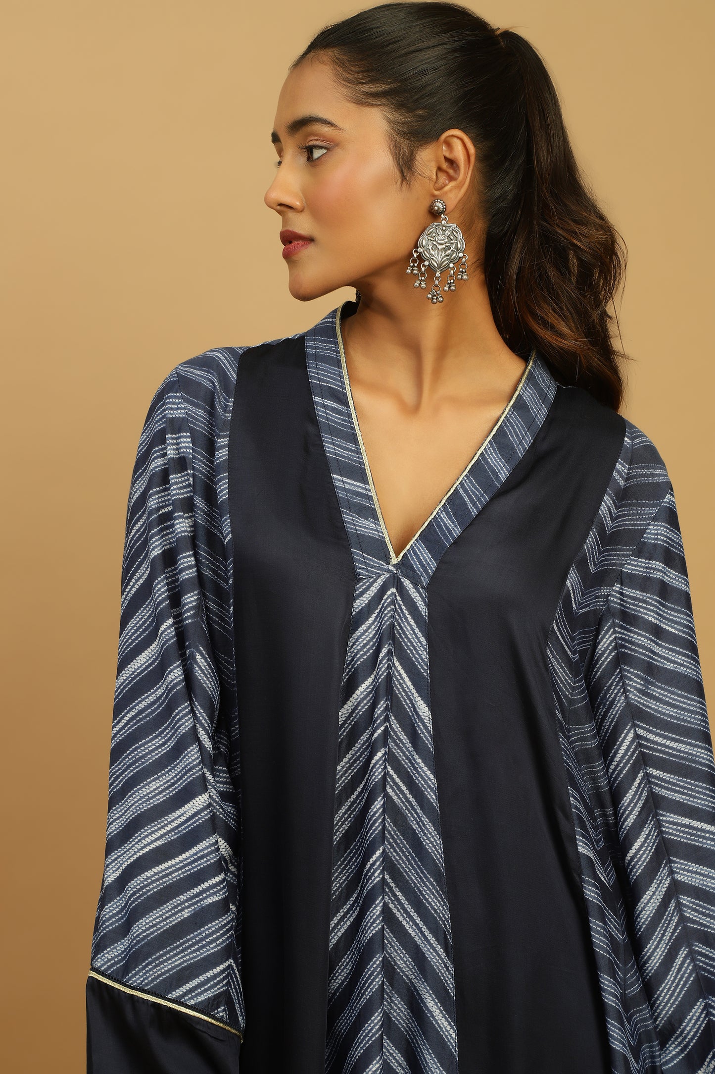 INDIGO COTTON SILK SHIBORI PANEL TUNIC SET ( 2 pcs)