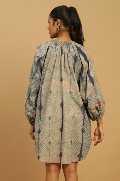 CORAL GREY INDIGO SHIBORI ORGANIC COTTON DRESS