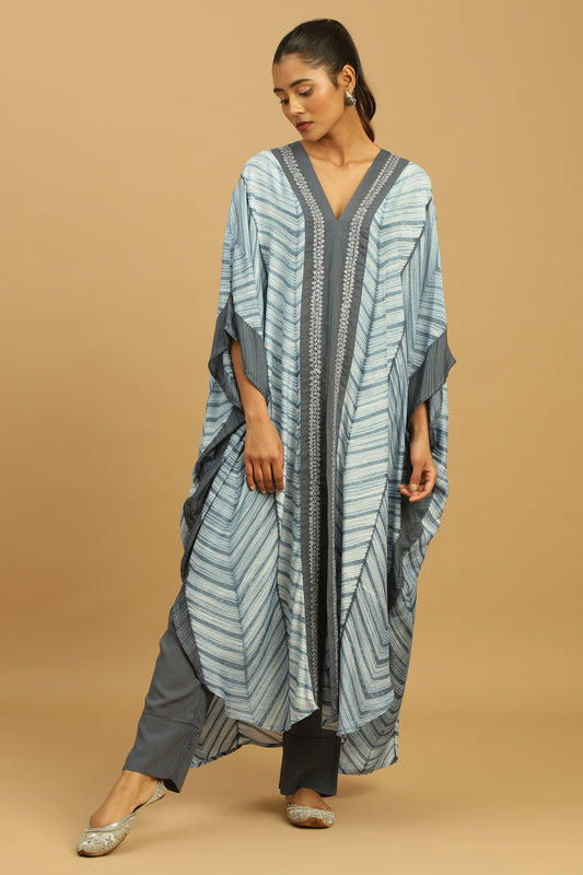 LIGHT INDIGO COTTON SILK SHIBORI KAFTAN SET (2 pcs)