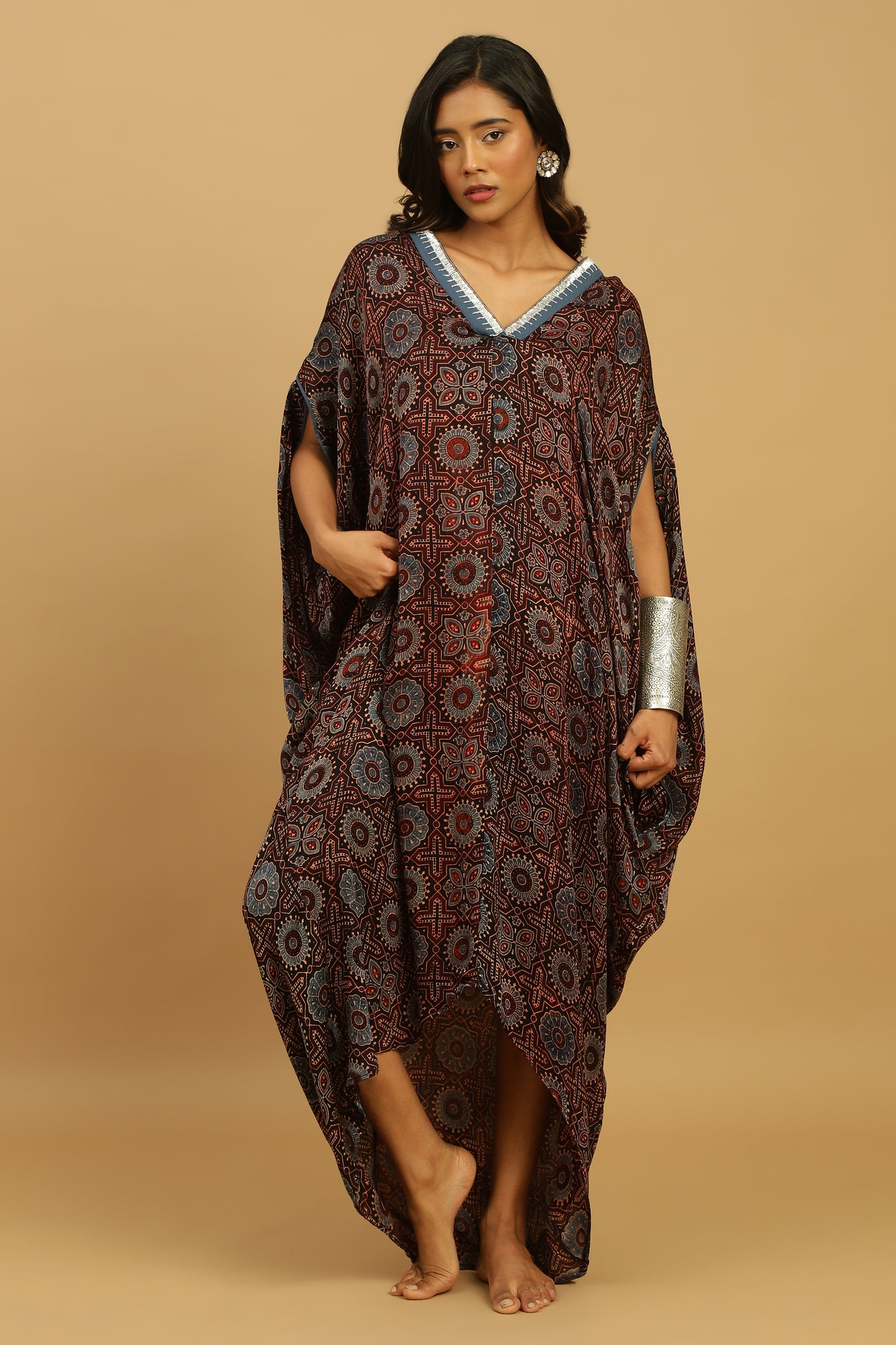 CHOCOLATE PHOOL BLUE COTTON SILK KAFTAN