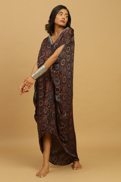 CHOCOLATE PHOOL BLUE COTTON SILK KAFTAN