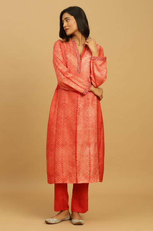 RED SILK SHIBORI TUNIC SET