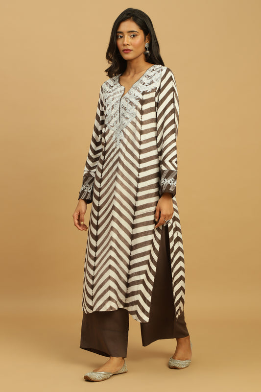 TAUPE COTTON SILK SHIBORI KURTA SET