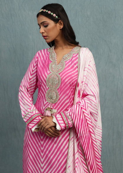Rani Pink Shibori Cotton Silk Hand Dyed Kurta Set- (3 Pcs Set)