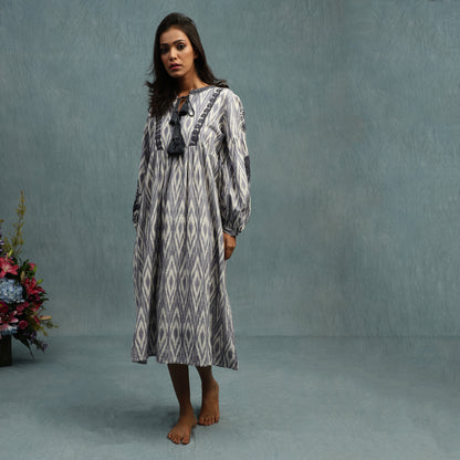 Ikat Embroidered Organic Cotton Handwoven Dress