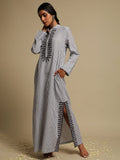 Grey Stripes Woven Cotton Embroidered Kaftan