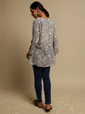 Grey Rose Cotton Silk Hand Block Printed Embroidered Tunic