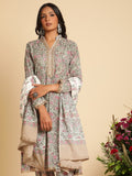 Taupe Rose Jaal Organic Cotton Hand Block Printed Kurta - (3 Pcs Set)