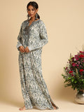 Indigo Blue Anaar Jaal Cotton Silk Hand Block Printed Kaftan