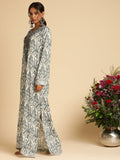 Indigo Blue Anaar Jaal Cotton Silk Hand Block Printed Kaftan