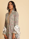 Taupe Rose Jaal Organic Cotton Hand Block Printed Kurta - (3 Pcs Set)