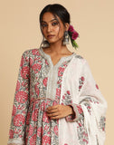 Fuchsia Marigold Anarkali Organic Cotton Hand Block Printed Kurta - (3 Pcs Set)