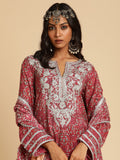 Red Rose Jaal Embroidered Cotton Silk Hand Block Printed Kurta  - (3 Pcs Set)