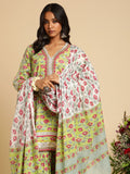 Lime Peony Organic Cotton Hand Block Printed Sharara- (3 Pcs Set)
