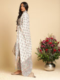 Taupe Rose Jaal Organic Cotton Hand Block Printed Kurta - (3 Pcs Set)