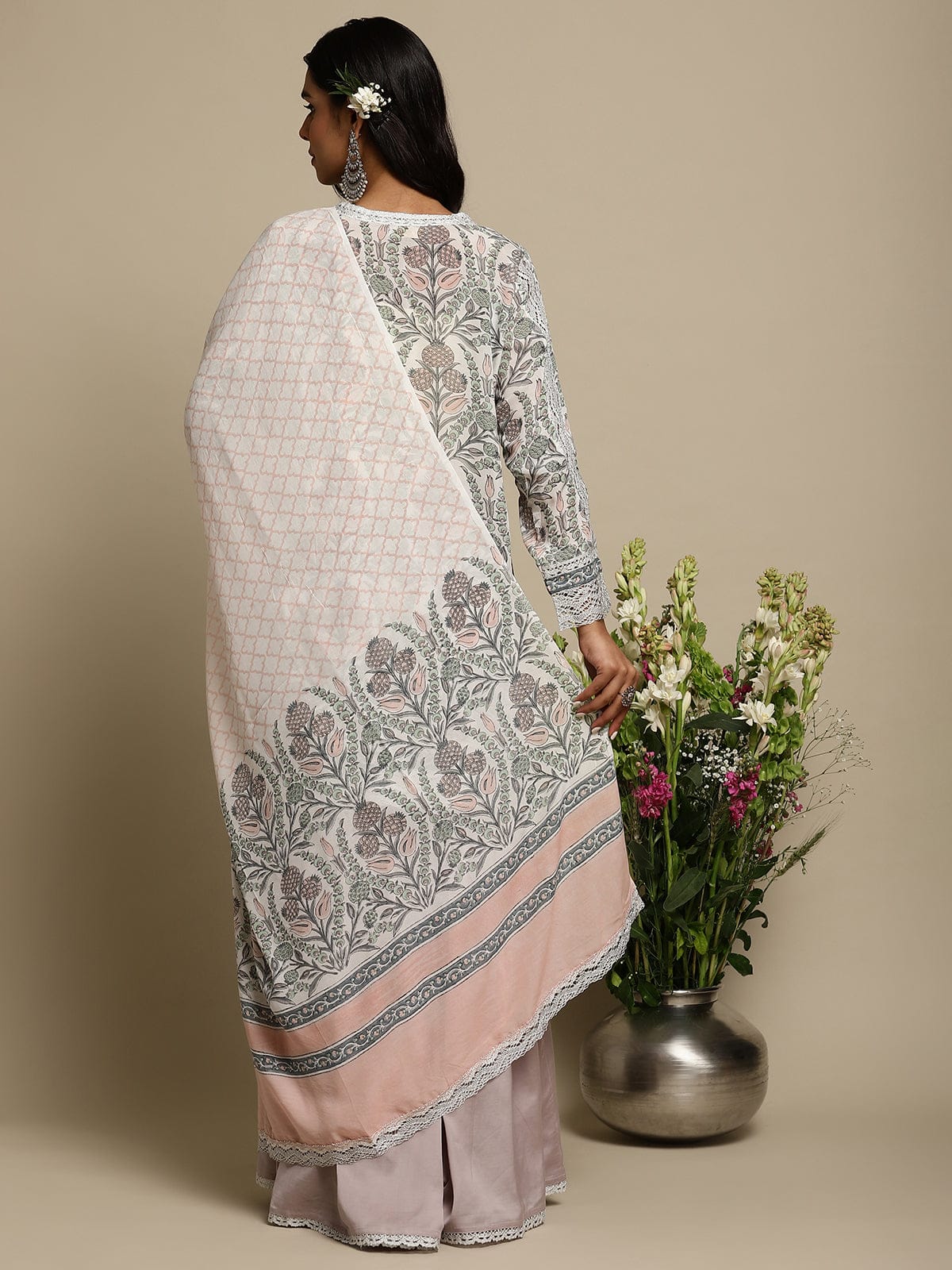 Blush Pink Jaal Cotton Silk Hand Block Printed Sharara- (3 Pcs Set)