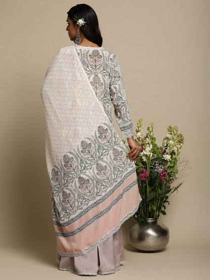 Blush Pink Jaal Cotton Silk Hand Block Printed Sharara- (3 Pcs Set)